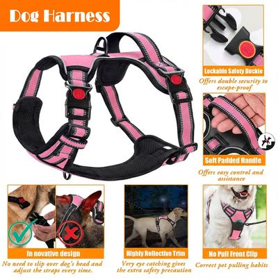 Show full view: Lobeve Reflective Nylon No Pull Training Dog Harness, Collar & Leash Set with Retractable Seat Belt, Collapsible Bowls & Poop Bag Dispenser, Pink, Medium: 16 to 27-in chest slide 5 of 10