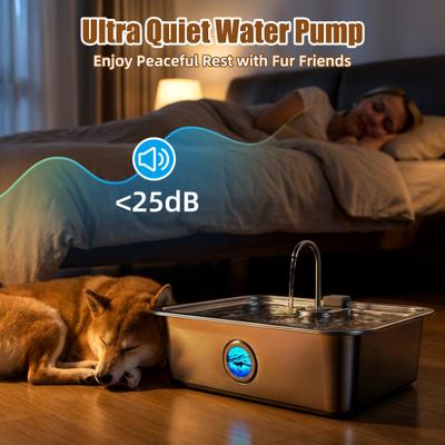 Show full view: Casfuy ZT-15 Quiet Stainless Steel Dog Water Fountain, 4-gal slide 7 of 8