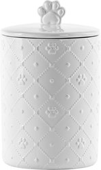 10 Strawberry Street Clermont Paw Embossed Cat Treat Jar, White, 54-oz