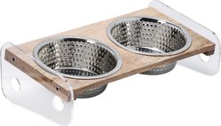 10 Strawberry Street Rosie Elevated Dog Bowl, Clear/Wood Grain/Silver, 2 count, 32-oz