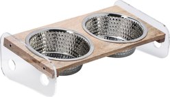 10 Strawberry Street Rosie Elevated Dog Bowl, Clear/Wood Grain/Silver, 2 count, 16-oz