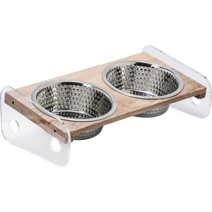 10 Strawberry Street Rosie Elevated Dog Bowl, Clear/Wood Grain/Silver, 2 count, 16-oz