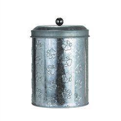 10 Strawberry Street Puppy Paws Galvanized Metal Dog Treats Canister, Grey, 64-oz