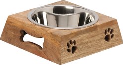 10 Strawberry Street Milo Square Mango Wood Pet Diner Dog Bowl, Wood Grain/Silver/Black, 16-oz