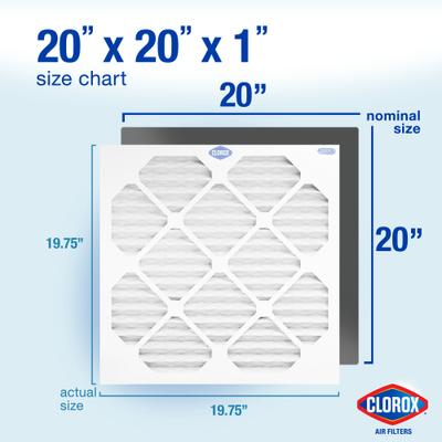 Show full view: Clorox Air Filters MPR1000 & FPR 7 MERV 11 Pleated HVAC AC Furnace Air Filters, 20 x 20 x 1-in, 4 count slide 2 of 8