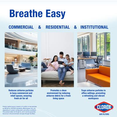 Show full view: Clorox Air Filters MPR1000 & FPR 7 MERV 11 Pleated HVAC AC Furnace Air Filters, 20 x 20 x 1-in, 4 count slide 6 of 8