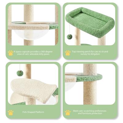 Show full view: Yaheetech 35.5-in Cat Tree with Space Capsule for Kittens, Small, Army Green/Beige slide 4 of 9