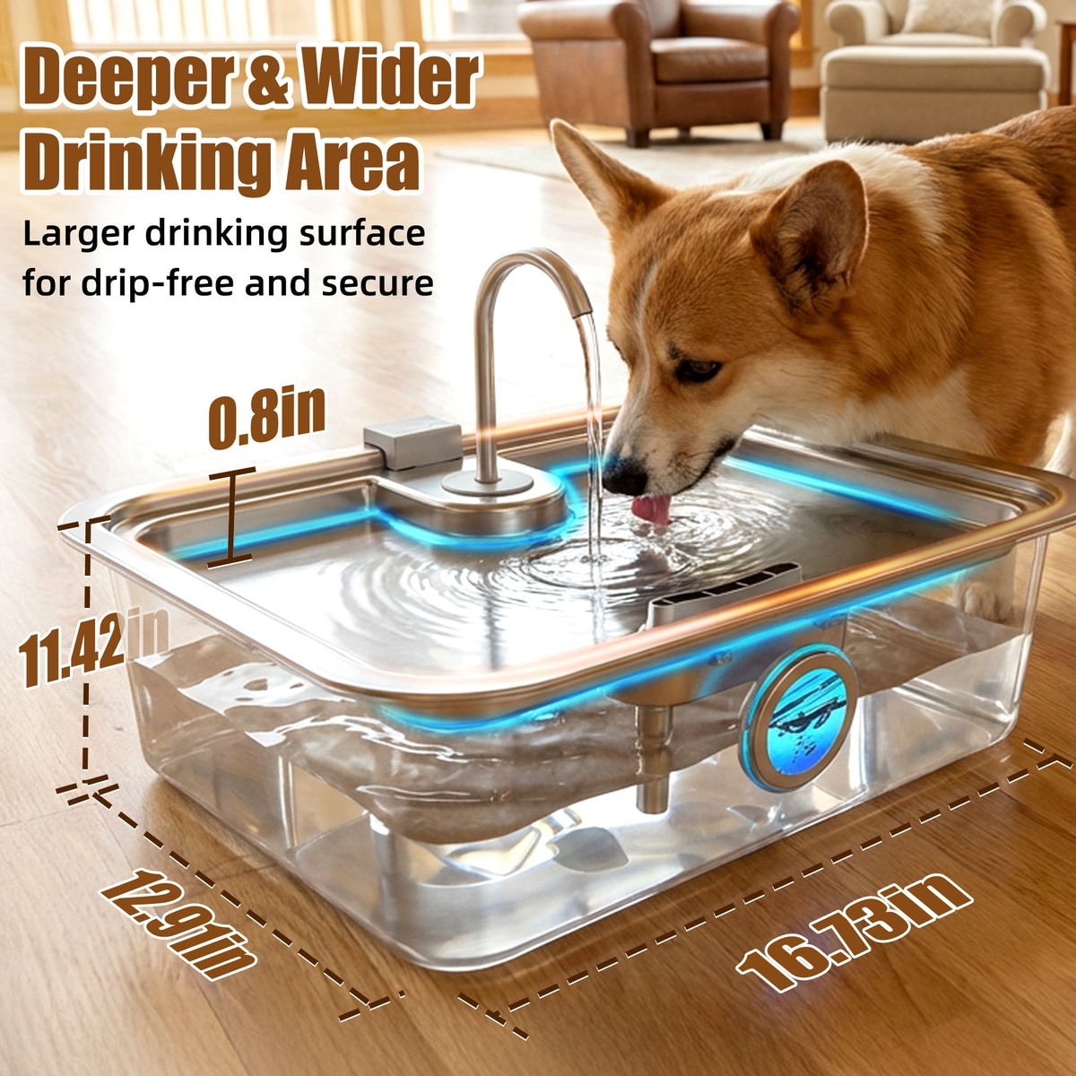 CASFUY ZT-80 Ultra-Large Quiet Stainless Steel Dog Water Fountain