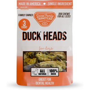 Gaines Family Farmstead Duck Heads Grain-Free Dehydrated Dog Treats, 3 count