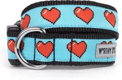 The Worthy Dog Graphic Hearts Adjustable Dog Collar, Blue, X-Large