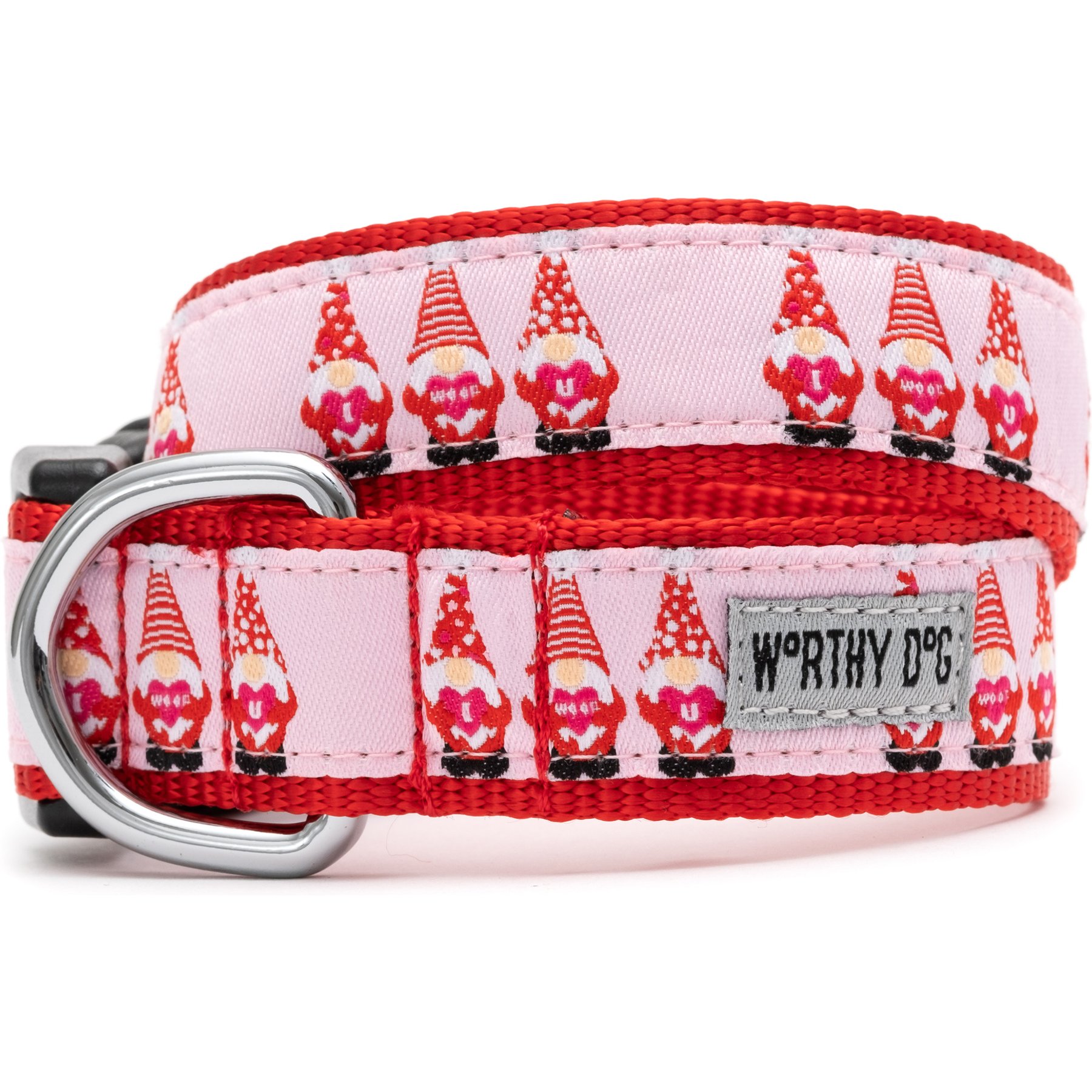 The Worthy Dog Cupid Gnome Adjustable Dog Collar, Red, Medium