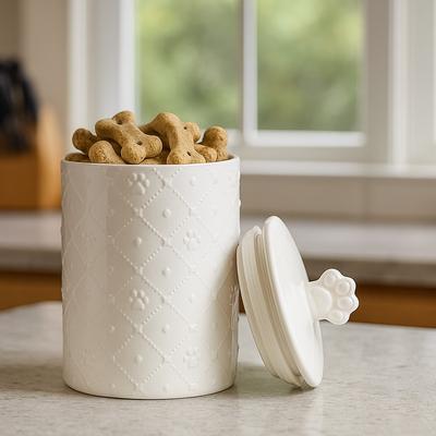 Show full view: 10 Strawberry Street Clermont Paw Embossed Cat Treat Jar, White, 54-oz slide 4 of 4