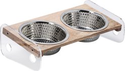 10 Strawberry Street Rosie Elevated Dog Bowl, Clear/Wood Grain/Silver, 2 count, 64-oz