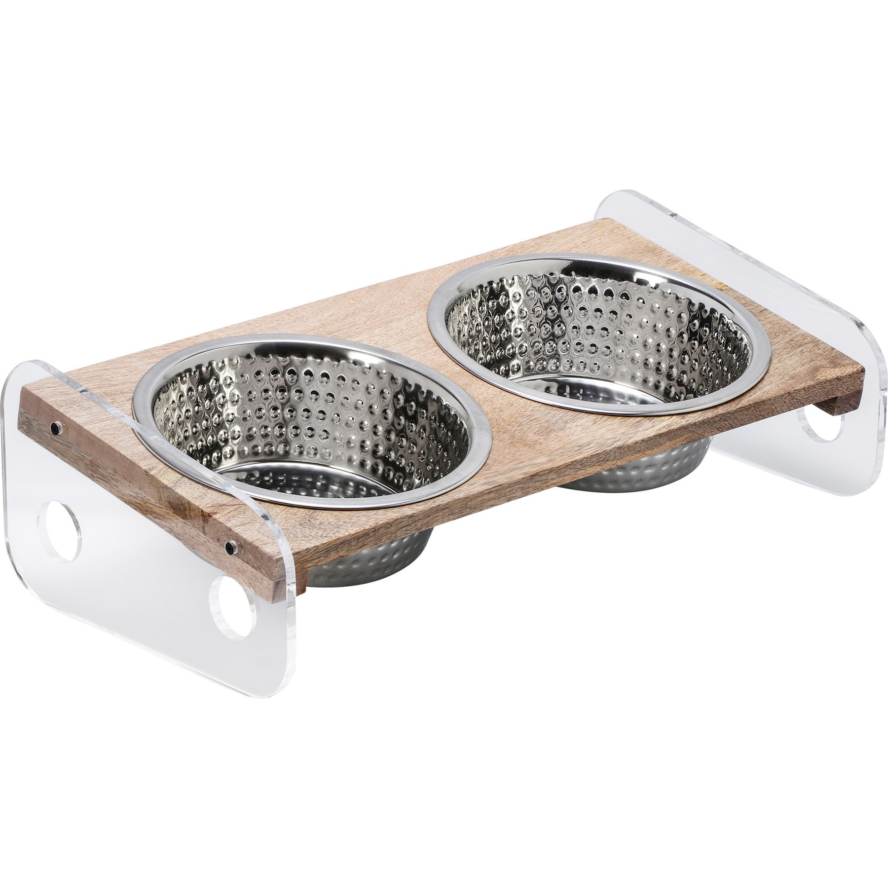 10 Strawberry Street Rosie Elevated Dog Bowl, Clear/Wood Grain/Silver, 2 count, 64-oz
