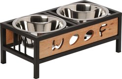 10 Strawberry Street Rocky Elevated Dog Bowl, Wood Grain/Silver, 2 count, 32-oz