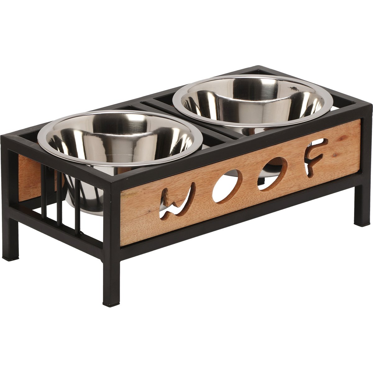 10 Strawberry Street Rocky Elevated Dog Bowl, Wood Grain/Silver, 2 count, 32-oz