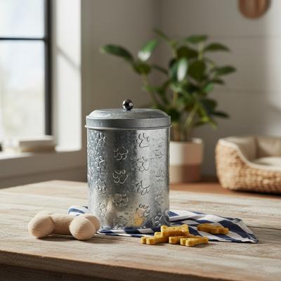 Show full view: 10 Strawberry Street Puppy Paws Galvanized Metal Dog Treats Canister, Grey, 64-oz slide 4 of 4