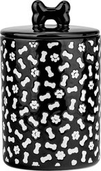 10 Strawberry Street Paw & Bone Wax Resist Ceramic Dog Treat Jar, 56-oz, Black