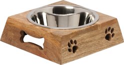 10 Strawberry Street Milo Square Mango Wood Pet Diner Dog Bowl, Wood Grain/Silver/Black, 32-oz