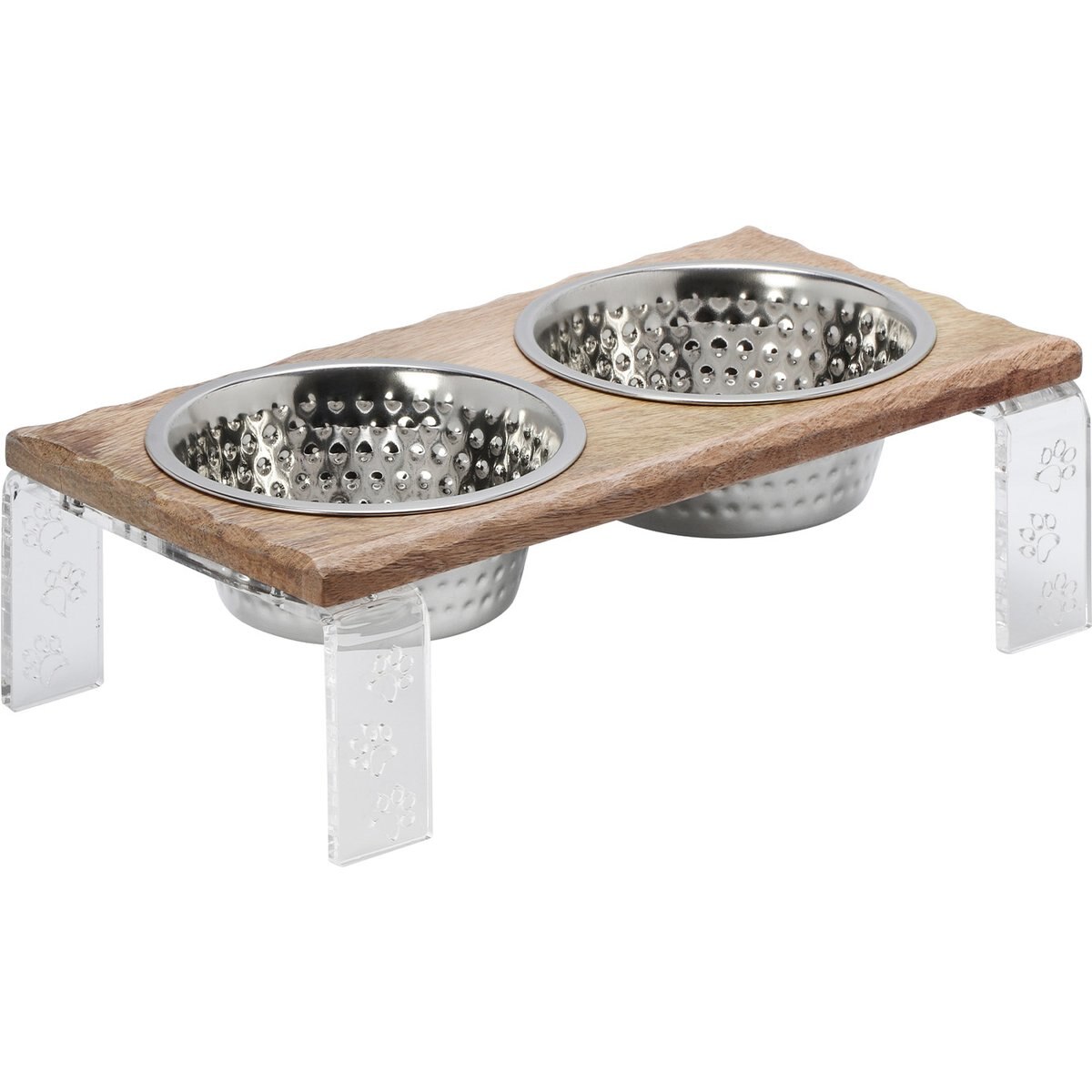 10 Strawberry Street Charlie Elevated Dog Bowl, Clear/Wood Grain/Silver, 2 count, 16-oz