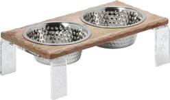 10 Strawberry Street Charlie Elevated Dog Bowl, Clear/Wood Grain/Silver, 2 count, 32-oz