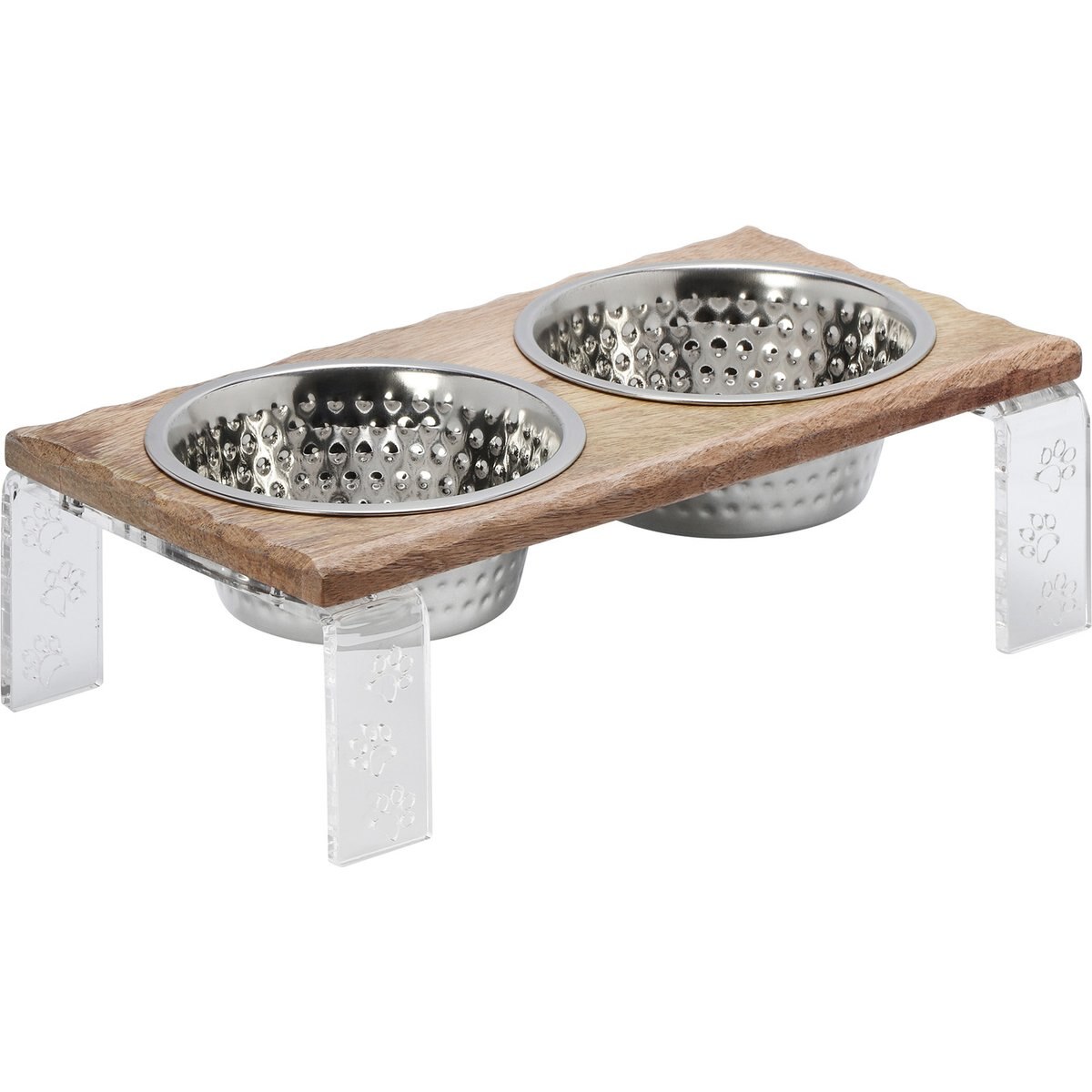 10 Strawberry Street Charlie Elevated Dog Bowl, Clear/Wood Grain/Silver, 2 count, 32-oz