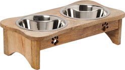 10 Strawberry Street Cooper Elevated Dog Bowl, Wood Grain/Silver, 2 count, 32-oz