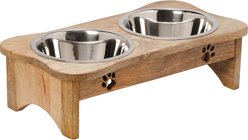 10 Strawberry Street Cooper Elevated Dog Bowl, Wood Grain/Silver, 2 count, 16-oz