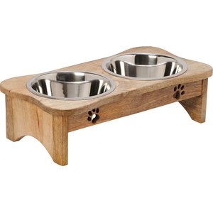 10 Strawberry Street Cooper Mango Wood Double Elevated Pet Diner, Brown, Small