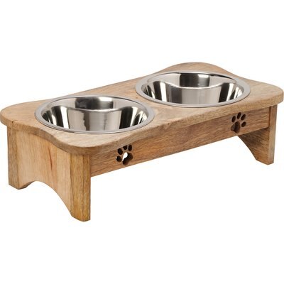 10 Strawberry Street 10 Strawberry Street Cooper Elevated Dog Bowl, Wood Grain/Silver, 2 count, 16-oz