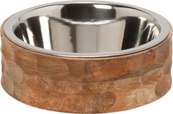 10 Strawberry Street Abby Mango Wood Pet Diner Dog Bowl, Wood Grain/Silver, 32-oz