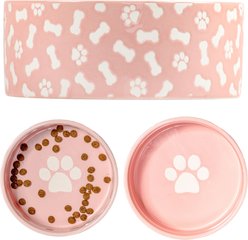 10 Strawberry Street Bone & Paw Pattern Pet Cat Dish, Pink/White, 2 count, 28-oz