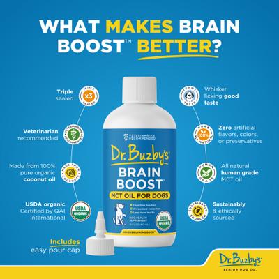 Show full view: Dr. Buzby's Brain Boost Organic MCT Oil Brain & Nervous Support Supplement for Dogs, 16-fl oz bottle slide 6 of 10