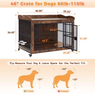 Show full view: KZLAA Furniture Style Dog Crate, Brown, 46 Inch slide 7 of 8