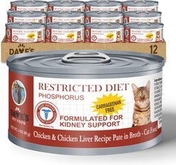 Dave's Pet Food Restricted Diet Phosphorus Chicken Liver & Chicken in Juice Pate Canned Wet Cat Food, 3-oz, case of 12
