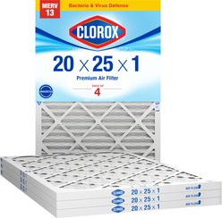 Clorox Air Filters MPR1500 & FPR 10 MERV 13 Pleated HVAC AC Furnace Air Filters, 20 x 25 x 1-in, 4 count
