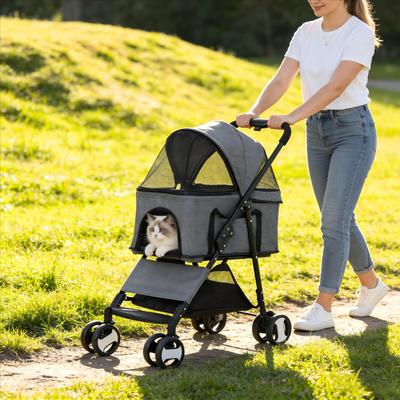 Show full view: Wisfor Foldable Cat Stroller with Detachable Carrier, Grey slide 2 of 9