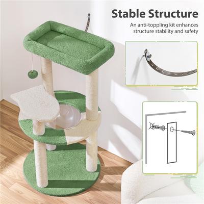 Show full view: Yaheetech 35.5-in Cat Tree with Space Capsule for Kittens, Small, Army Green/Beige slide 5 of 9