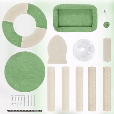Show full view: Yaheetech 35.5-in Cat Tree with Space Capsule for Kittens, Small, Army Green/Beige slide 6 of 9