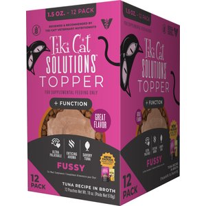 Tiki Cat Solutions Fussy Tuna Recipe in Broth Wet Cat Food Topper, 1.5-oz pouch, case of 12