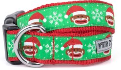 The Worthy Dog Sock Monkey Santa Adjustable Dog Collar, Green, Green, X-Large