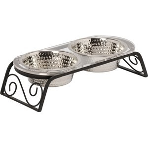 10 Strawberry Street Sadie Elevated Dog Bowl, Black/Silver, 2 count, 16-oz