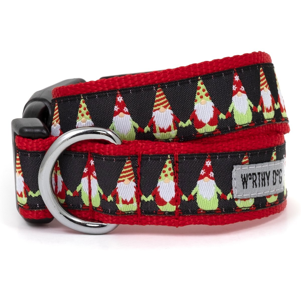 The Worthy Dog Gnomes Adjustable Dog Collar, Black, Medium