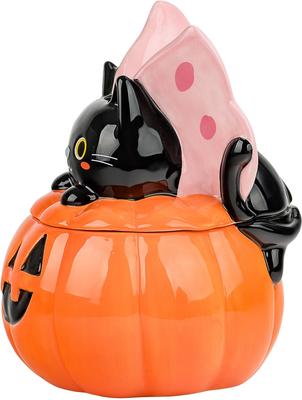 Show full view: 10 Strawberry Street Kitty-fly Jack O' Lantern Canister, Orange, Small slide 2 of 5