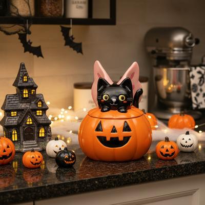 Show full view: 10 Strawberry Street Kitty-fly Jack O' Lantern Canister, Orange, Small slide 5 of 5