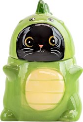 10 Strawberry Street Dino Cat Cookie Jar, Green, Small