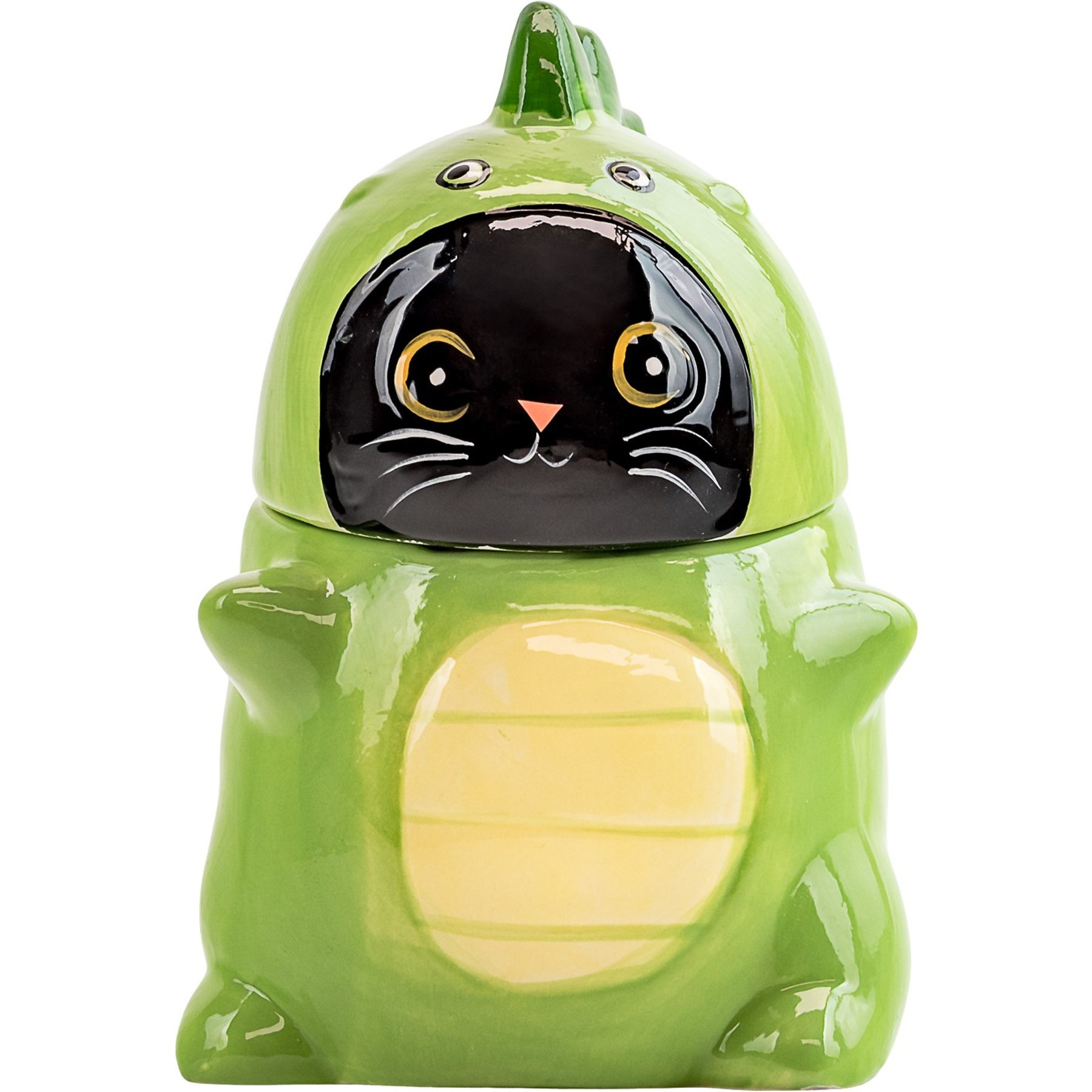 10 Strawberry Street Dino Cat Cookie Jar, Green, Small