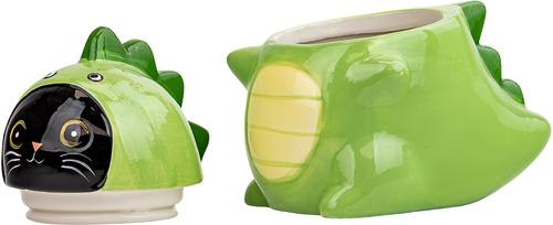 Show full view: 10 Strawberry Street Dino Cat Cookie Jar, Green, Small slide 4 of 5
