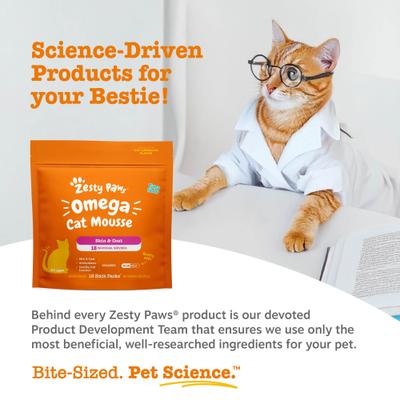 Show full view: Zesty Paws Omega Skin & Coat Tuna Mousse Lickable Squeeze Supplement for Cats, 18 count slide 6 of 9