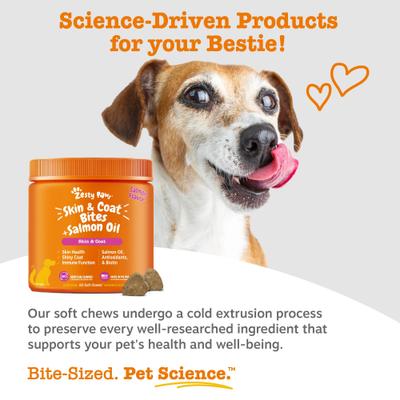 Show full view: Zesty Paws Skin & Coat Bites Salmon Flavored Soft Chews Salmon Oil Supplement for Dogs, 90 count slide 7 of 11